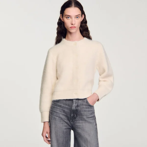Hot Cardigan Court En Maille Duveteuse Femme Pulls & Cardigans