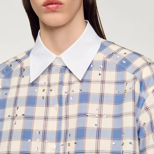 Store Chemise à Carreaux Strassée Femme Tops & Chemises