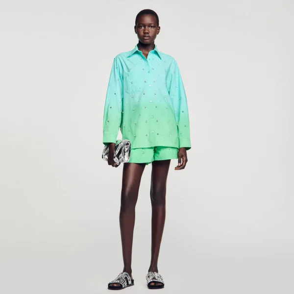 Fashion Chemise Dip Dye Strassée Femme Ensembles | Tops & Chemises