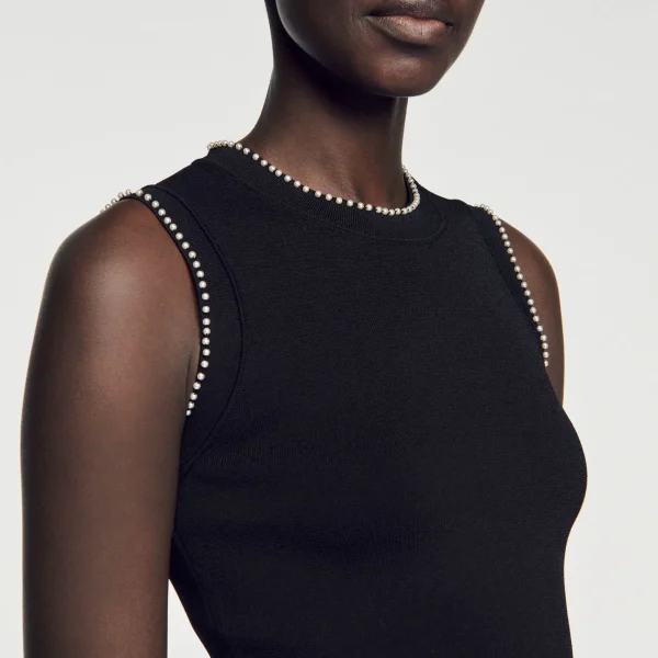Outlet Débardeur En Maille Orné De Perles Femme Ensembles | Pulls & Cardigans