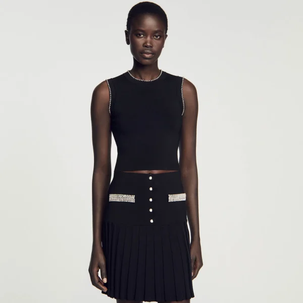 Outlet Débardeur En Maille Orné De Perles Femme Ensembles | Pulls & Cardigans