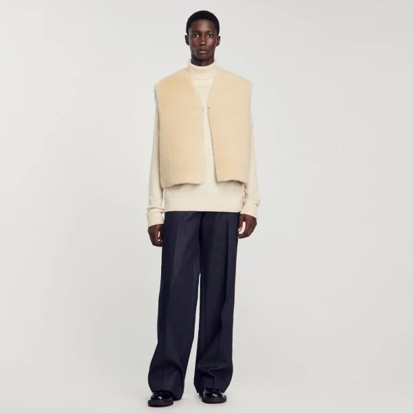 New Gilet Sans Manches En Mouton Retourné Homme Manteaux & Blousons