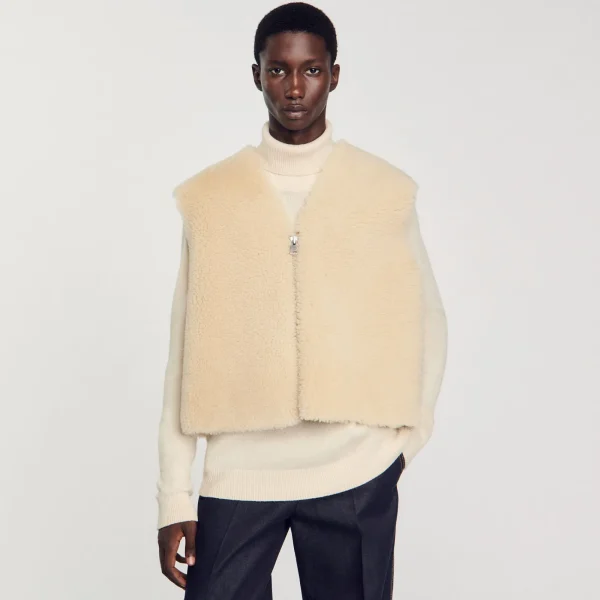 New Gilet Sans Manches En Mouton Retourné Homme Manteaux & Blousons