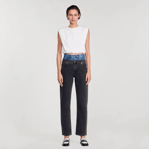 Store Jean Double Ceinture Bicolore Femme Pantalons & Jeans
