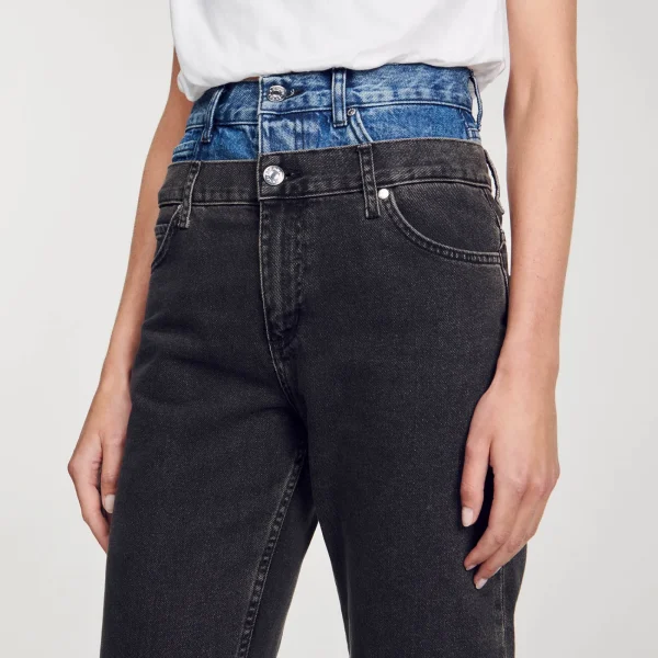Store Jean Double Ceinture Bicolore Femme Pantalons & Jeans