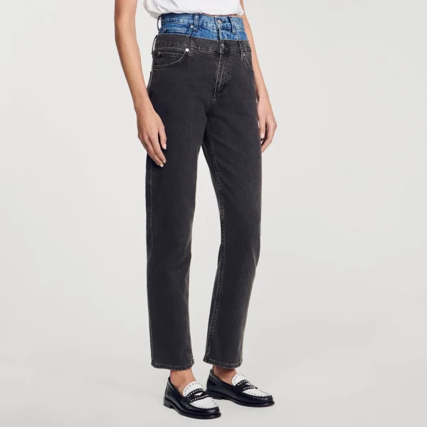 Store Jean Double Ceinture Bicolore Femme Pantalons & Jeans