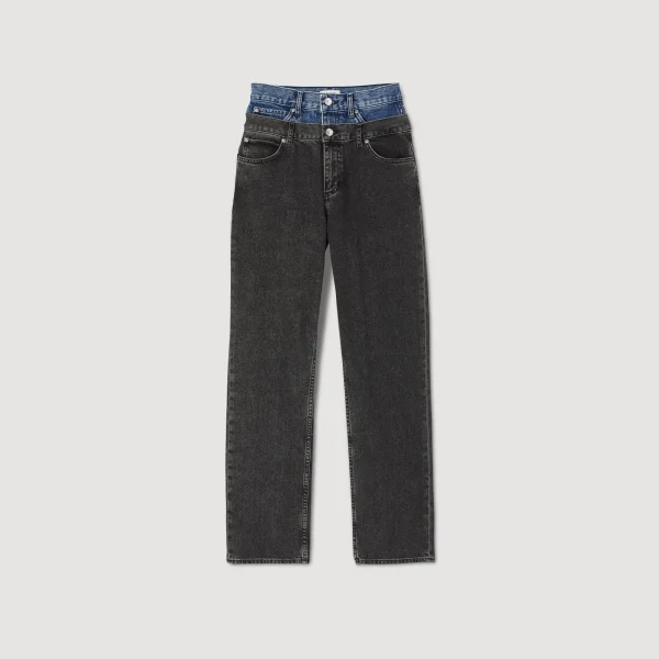 Store Jean Double Ceinture Bicolore Femme Pantalons & Jeans