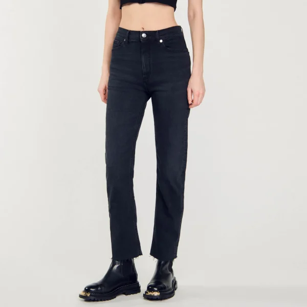 Online Jean Droit à Bords Francs Femme Pantalons & Jeans