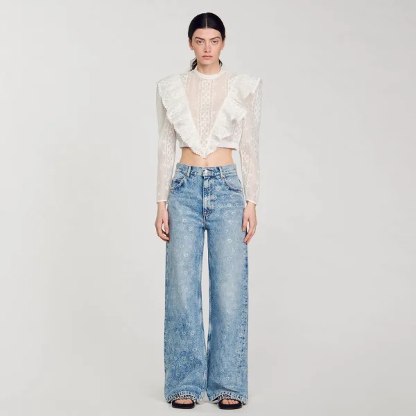 Store Jean Large Orné De Cœurs En Strass Femme Pantalons & Jeans