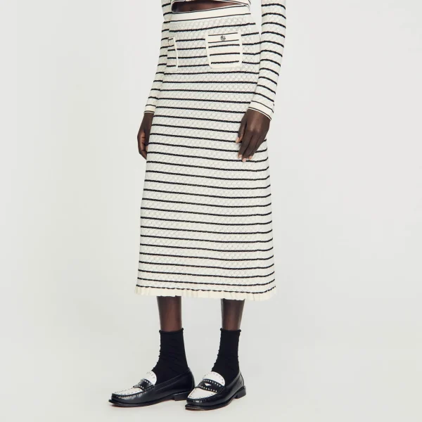Store Jupe Midi En Maille Rayée Femme Ensembles | Jupes & Shorts
