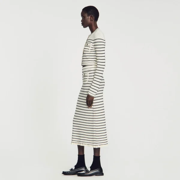 Store Jupe Midi En Maille Rayée Femme Ensembles | Jupes & Shorts