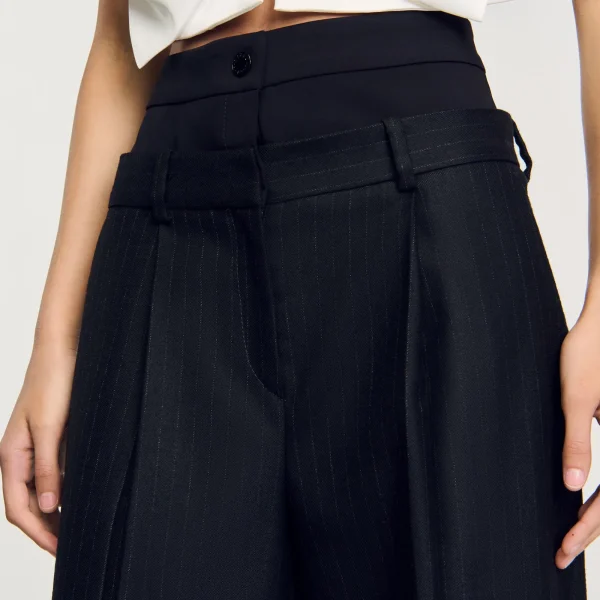 Cheap Pantalon Rayé à Double Ceinture Femme Pantalons & Jeans