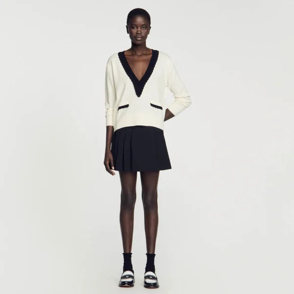 Best Sale Pull Col V Bicolore En Laine Femme Pulls & Cardigans
