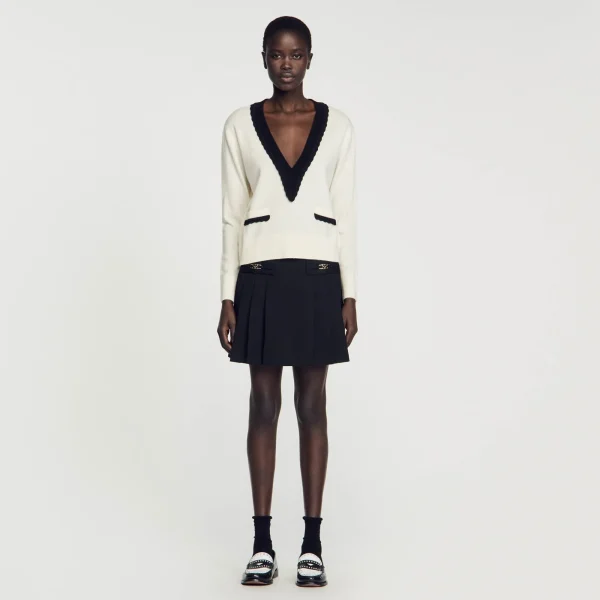 Best Sale Pull Col V Bicolore En Laine Femme Pulls & Cardigans
