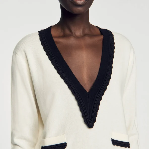 Best Sale Pull Col V Bicolore En Laine Femme Pulls & Cardigans