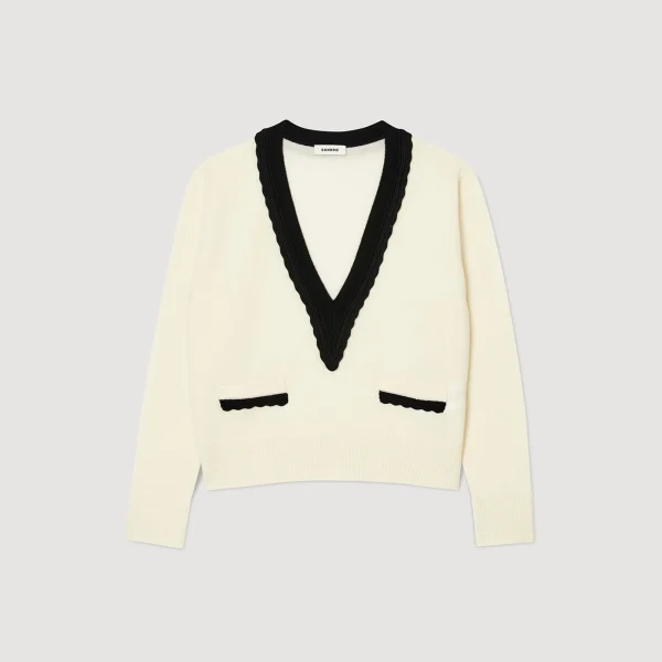 Best Sale Pull Col V Bicolore En Laine Femme Pulls & Cardigans
