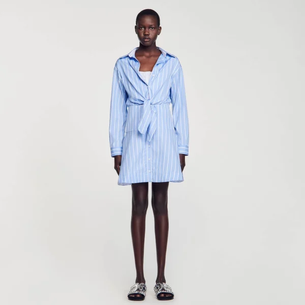 Fashion Robe Chemise Nouée à Rayures Femme Robes