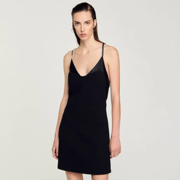 Sale Robe Courte à Bretelles Strassées Femme Robes