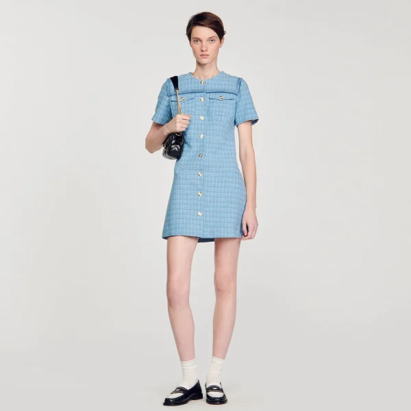 Outlet Robe Courte Boutonnée En Tweed Femme Robes
