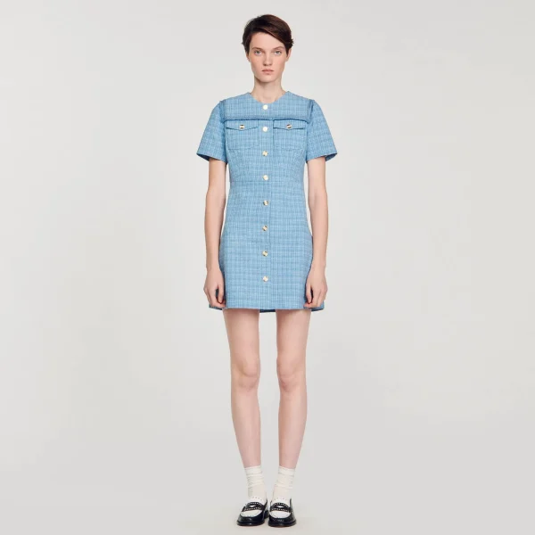 Outlet Robe Courte Boutonnée En Tweed Femme Robes