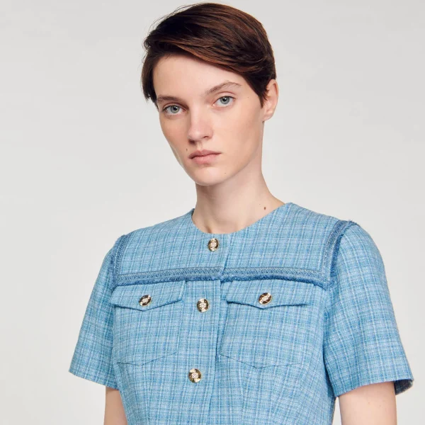 Outlet Robe Courte Boutonnée En Tweed Femme Robes
