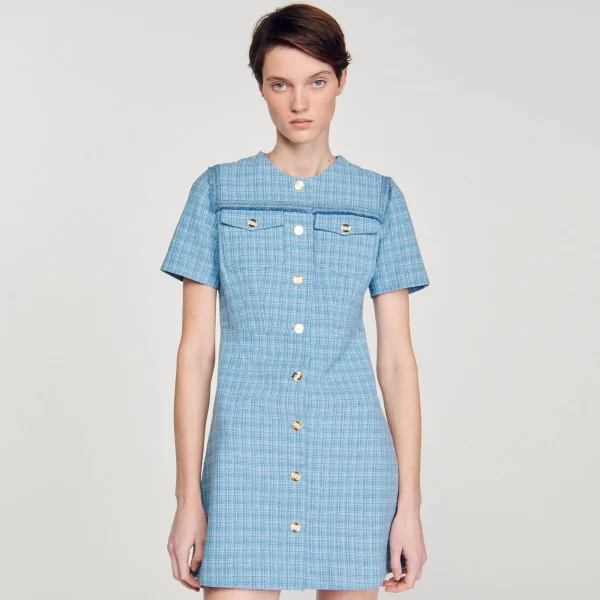 Outlet Robe Courte Boutonnée En Tweed Femme Robes