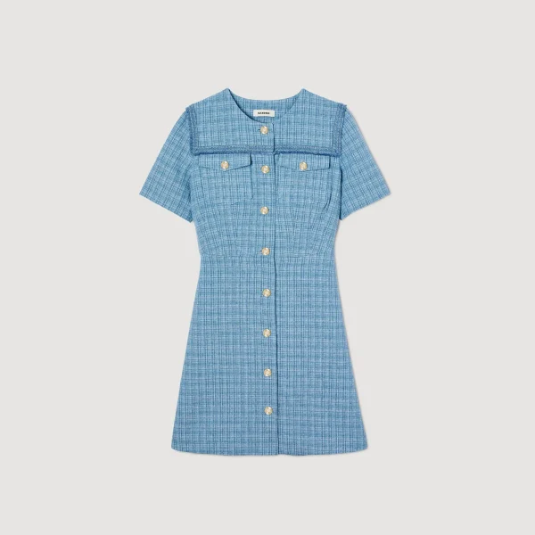 Outlet Robe Courte Boutonnée En Tweed Femme Robes