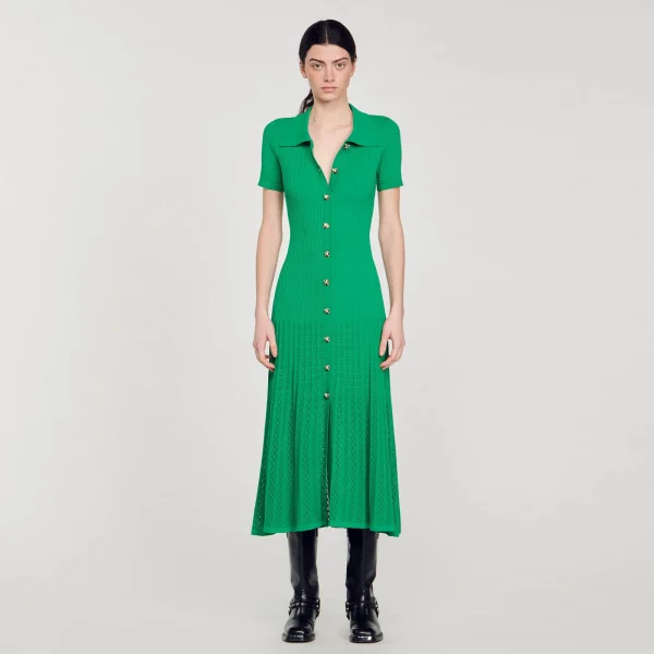 Cheap Robe Longue En Maille Côtelée Femme Robes