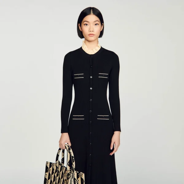 Cheap Robe Longue En Maille Côtelée Femme Robes