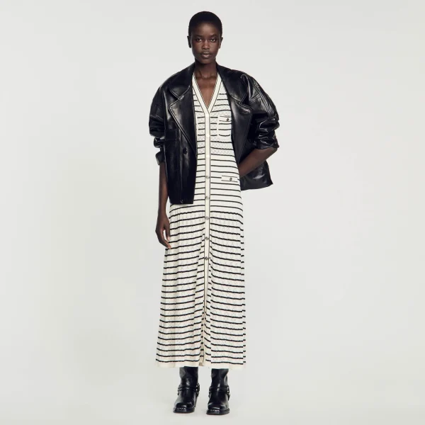 Flash Sale Robe Midi En Maille à Rayures Femme Robes