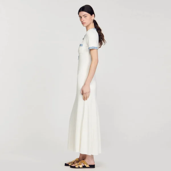 Best Robe Midi En Maille Et Denim Femme Robes
