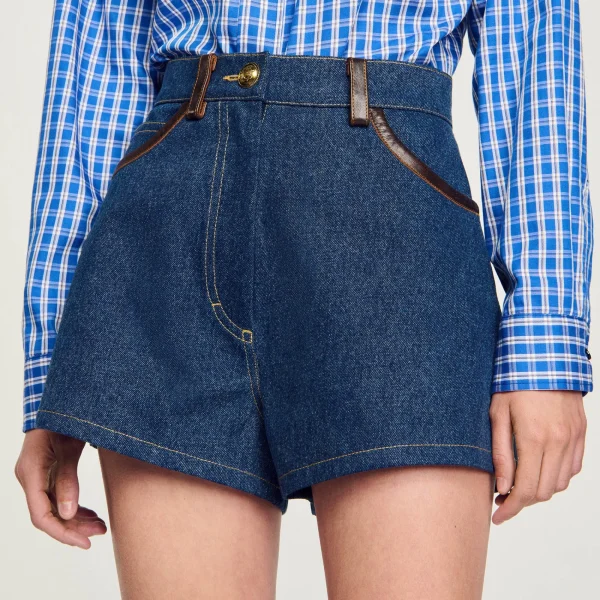 Clearance Short En Jean Détails En Cuir Femme Ensembles | Jupes & Shorts