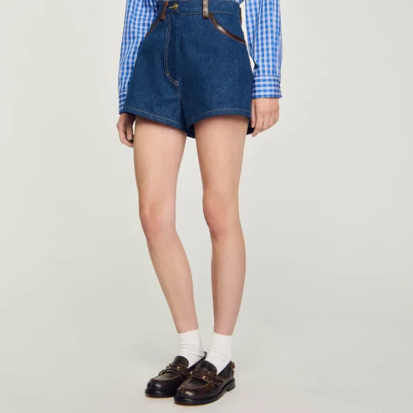 Clearance Short En Jean Détails En Cuir Femme Ensembles | Jupes & Shorts
