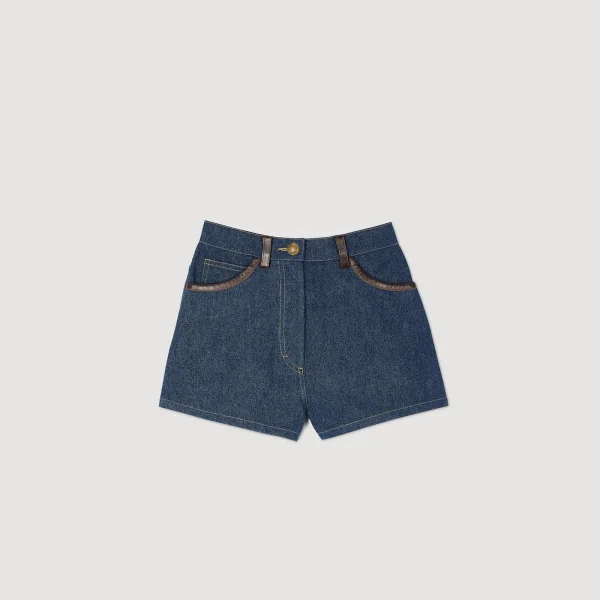 Clearance Short En Jean Détails En Cuir Femme Ensembles | Jupes & Shorts