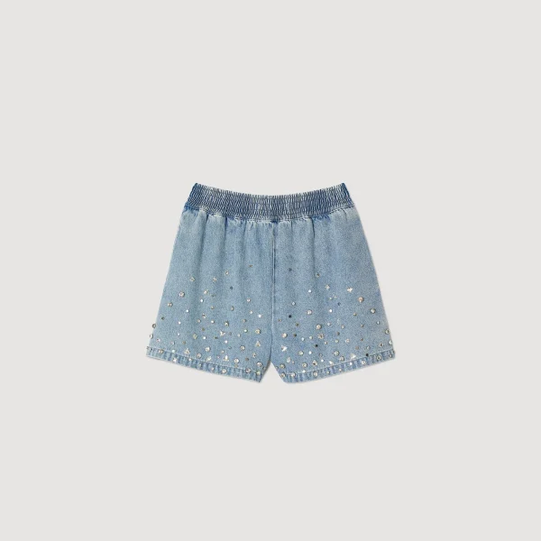 Outlet Short Large En Denim Orné De Strass Femme Ensembles | Jupes & Shorts