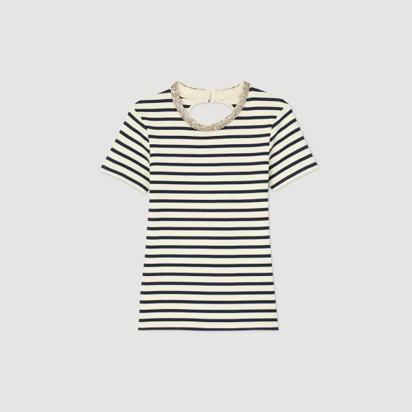 Hot Tee-shirt Rayé à Strass Femme T-Shirts