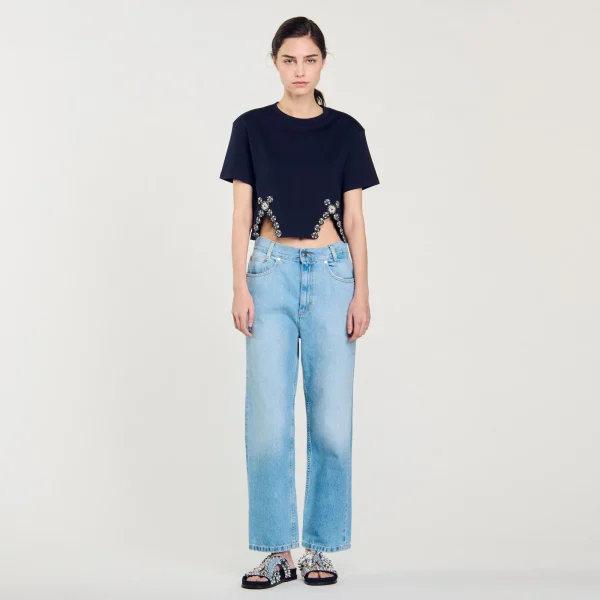 Fashion T-shirt Court Orné De Strass Femme T-Shirts