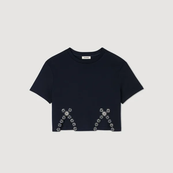 Fashion T-shirt Court Orné De Strass Femme T-Shirts