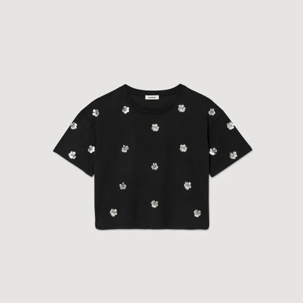 New T-shirt Orné De Sequins Fleurs Femme T-Shirts