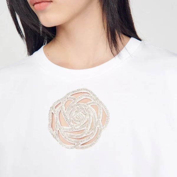New T-shirt Rose Strass Femme T-Shirts
