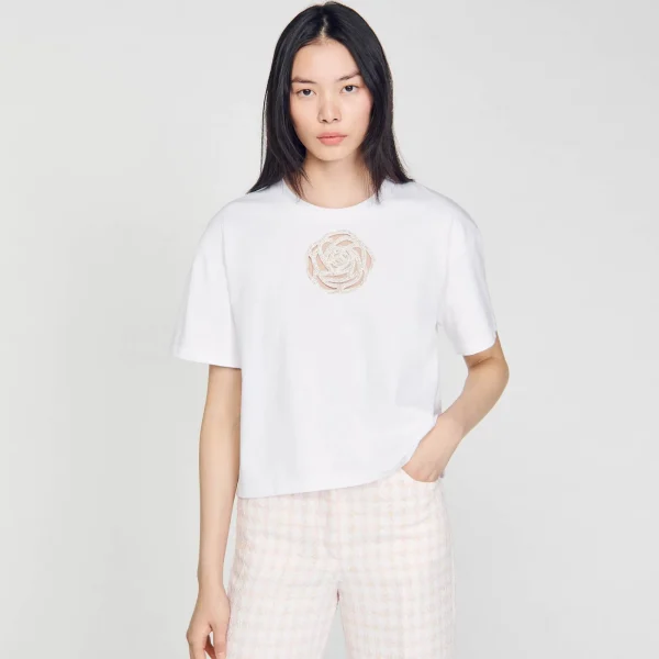 New T-shirt Rose Strass Femme T-Shirts