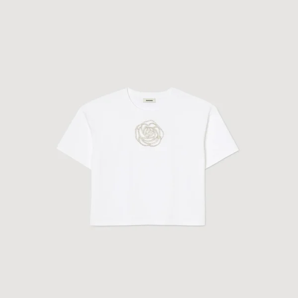 New T-shirt Rose Strass Femme T-Shirts